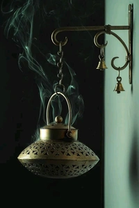 Metal Incense Burner / Tea Light Holder with Hanger and Bells