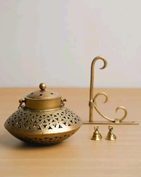 Metal Incense Burner / Tea Light Holder with Hanger and Bells