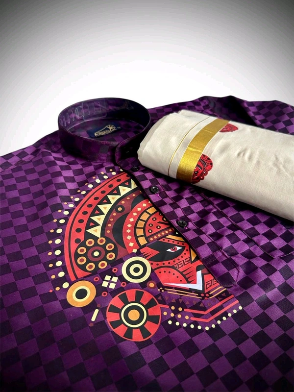 THEYYAM PRINTED SILK EMPOSE KURTA SET