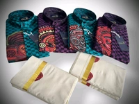 THEYYAM PRINTED SILK EMPOSE KURTA SET - 