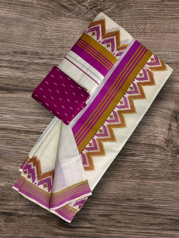 2×3 Kattikara Fancy Temple Print Setmundu