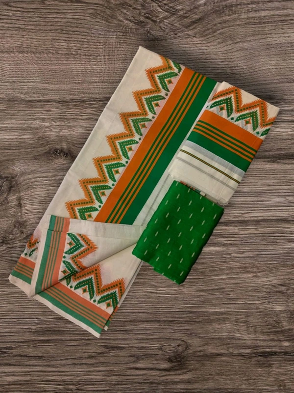 2×3 Kattikara Fancy Temple Print Setmundu