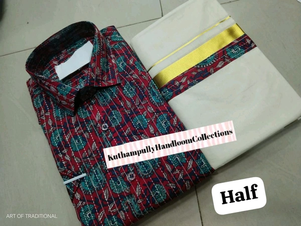 COTTON AJRAKH SHIRT ( Half Sleeve )+ MUNDU COMBO  - 42
