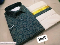 COTTON AJRAKH SHIRT ( Half Sleeve )+ MUNDU COMBO  - 42