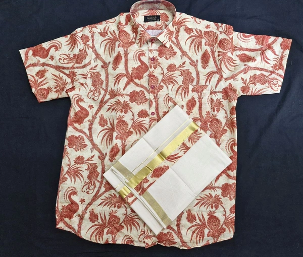 LINEN PRINTED SHIRT & DHOTI COMBO – MODEL 