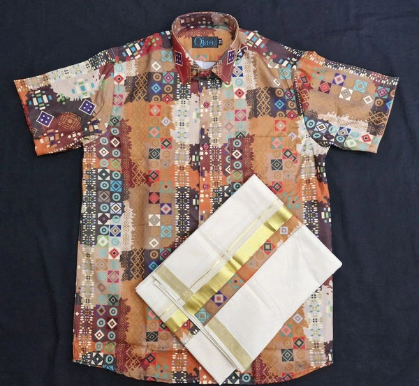 LINEN PRINTED SHIRT & DHOTI COMBO – MODEL 
