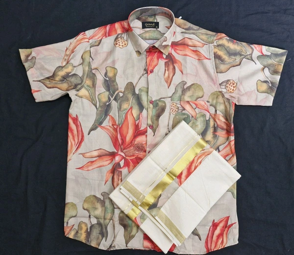 LINEN PRINTED SHIRT & DHOTI COMBO – MODEL 
