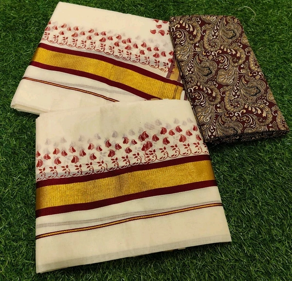 JERI PRINT SET MUNDU With BLOUSE 