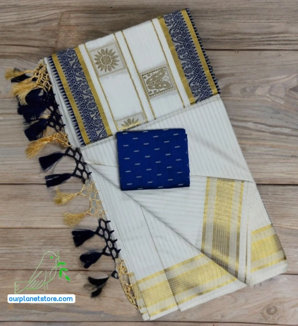  Cotton Lines Putta Saree with Tassels 