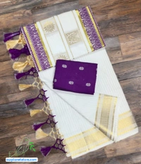  Cotton Lines Putta Saree with Tassels 