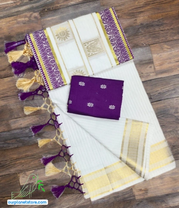  Cotton Lines Putta Saree with Tassels 