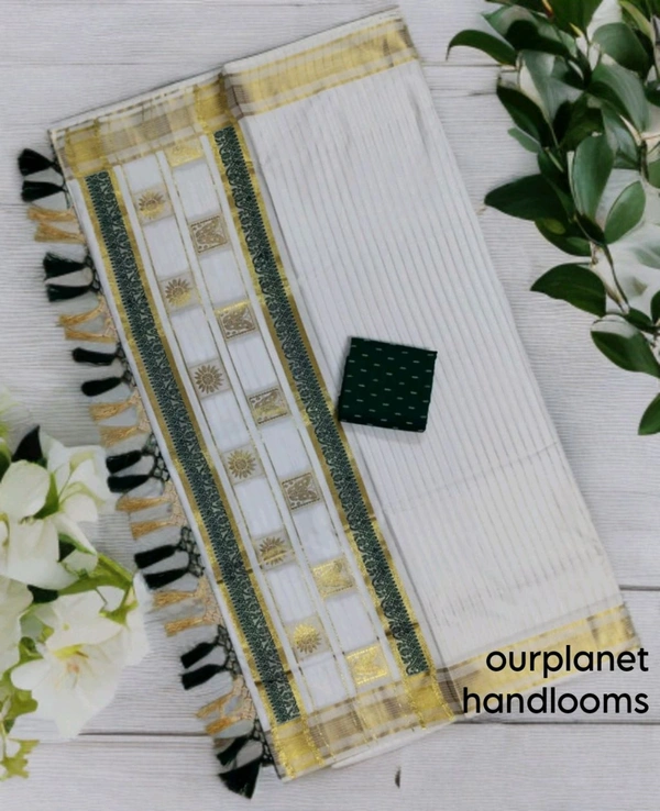  Cotton Lines Putta Saree with Tassels 