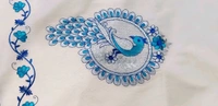 Onam Special embroidery Cotton Kerala saree ( Silver Peacock - Aqua Blue)