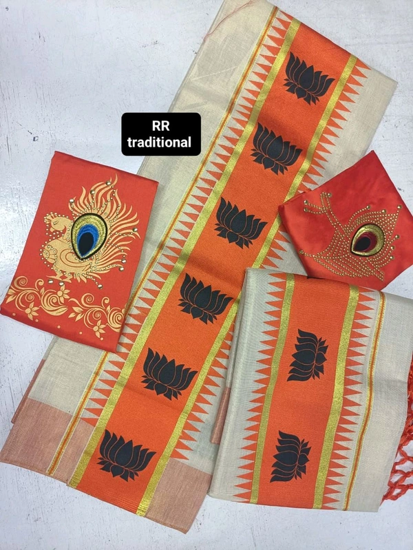 

Tissue colour lotus printed setmunde