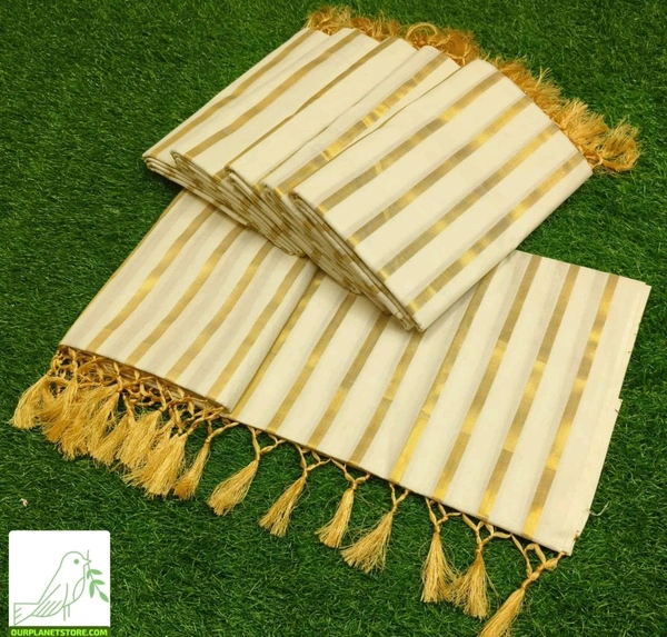 Nimisha sajayan inspired golden Strip  cotton setsaree