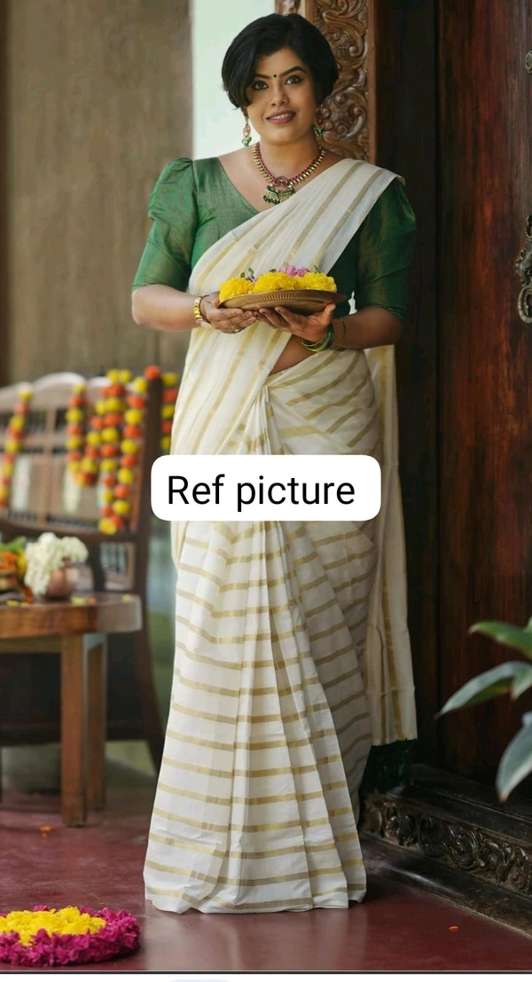 Nimisha sajayan inspired golden Strip  cotton setsaree