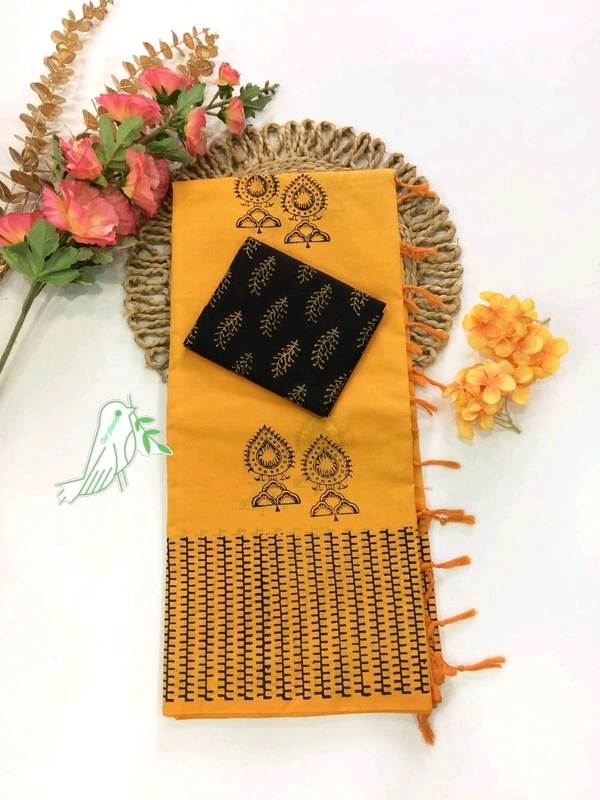 Quality Mix Cotton Saree With Separate Blouse 