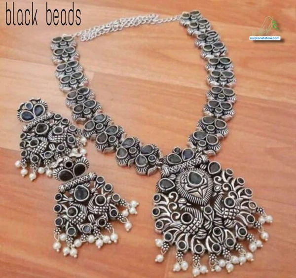 Awesome Indian Dual Tone Oxidised Jewellery Set, Long Necklace Set, Ethnic Jewelry, Temple Jewellery, Gift For Her, Indian Jewellery - Silver