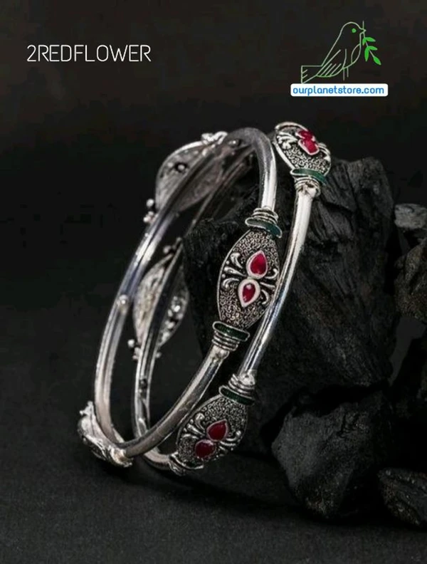 Beautiful Colourful Silver Oxidised Bangle - 2.6