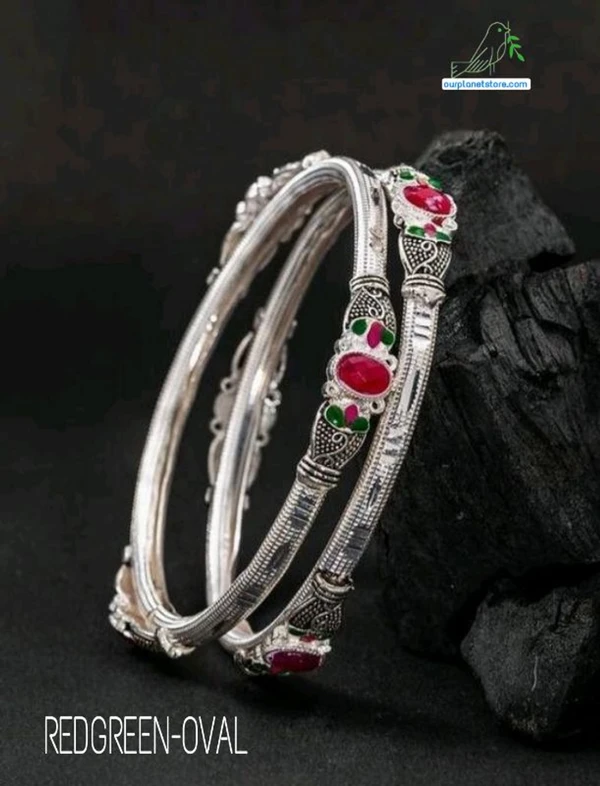 Beautiful Colourful Silver Oxidised Bangle - 2.4