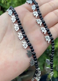 Black Beads Oxidised Silver Plated Elephant Traditional Anklets