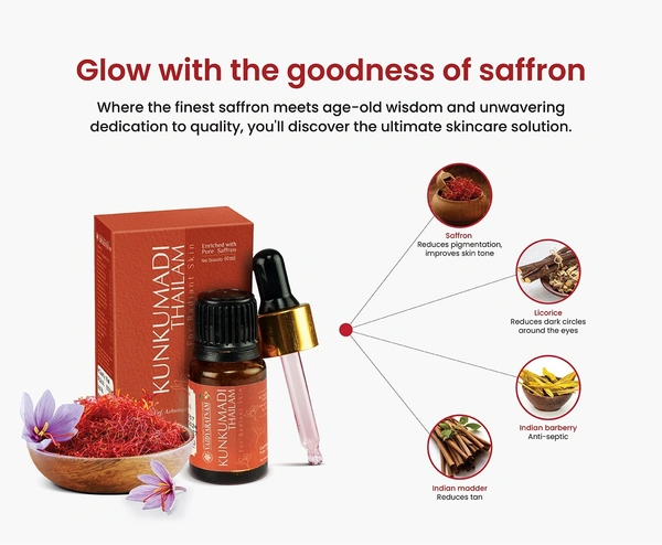 Kunkumadi Thailam – Ayurvedic Facial Glow Oil for Radiance & Skin Repair -10 ML