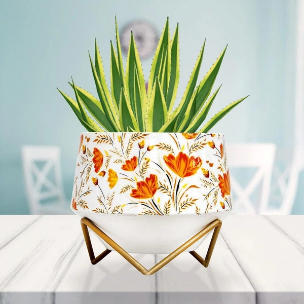 Floral Oval Metal planters, For Garden, Size: Pot -5 Inch Stand -2 Inch