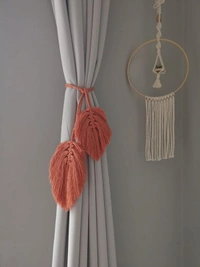 MACRAME CURTAIN TIEBACK Minimalist Leaf Feather, Curtain Holder, Holdback, Wraparound Modern Window Treatment, Cotton Curtain Decor - #b3b3b3