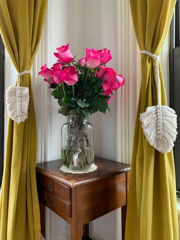 MACRAME CURTAIN TIEBACK Minimalist Leaf Feather, Curtain Holder, Holdback, Wraparound Modern Window Treatment, Cotton Curtain Decor - #b3b3b3