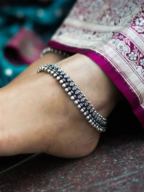 Oxidized German Silver Anklet Paisley Shell Pattern,Ethnic Indian Traditional Jewelry Handmade Anklet,Gypsy Foot Jewelry, Boho Anklets Women