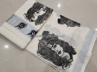 Set Saree  Cotton Black mural Printed design