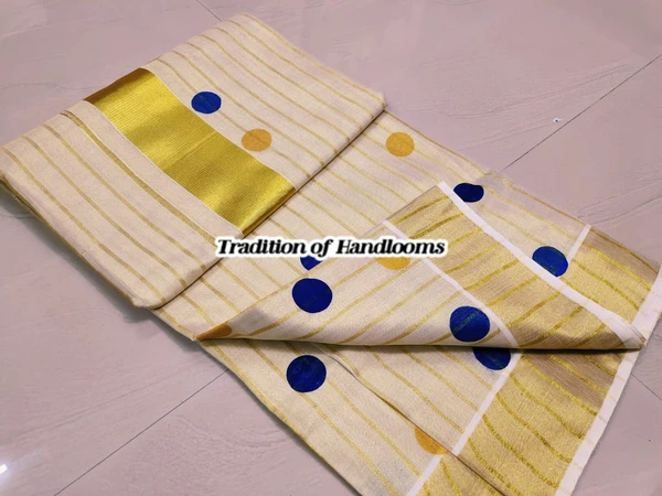 Set Saree Golden strip with polga dots design