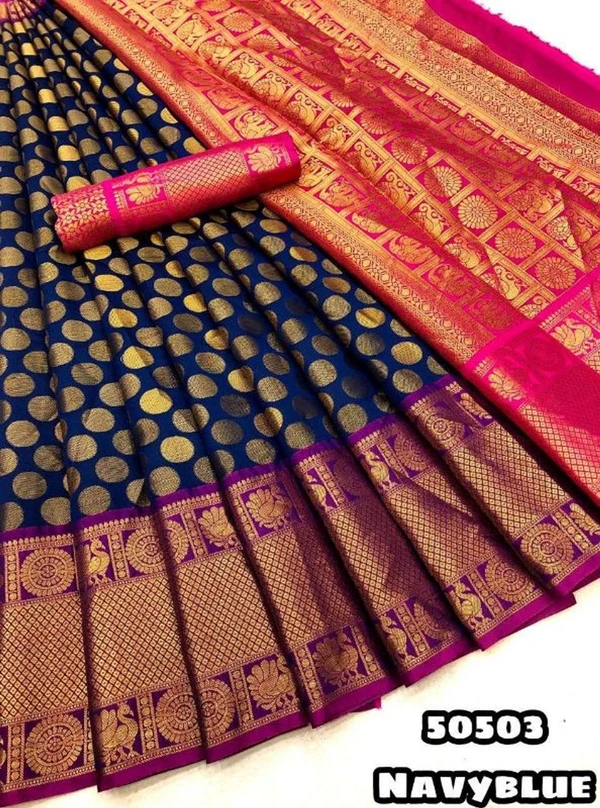 Soft Silk Saree with Banarasi Border - #0b2a84