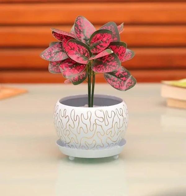 White Gold Lines Round 15cm Iron Planters, For Decoration