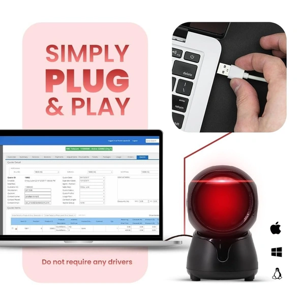 Atpos AT-9400D 2D 1D Desktop Barcode QR Scanner Hands-Free Auto | USB Wired