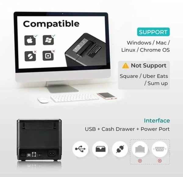 Atpos AT-301 80mm (3 Inch) Thermal Receipt Printer | USB/Bluetooth Interface