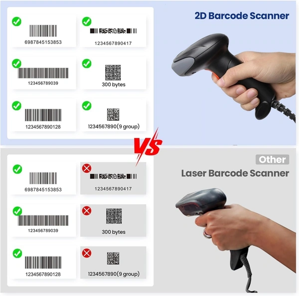 Atpos AT-2200DWB 2D/1D Wireless Barcode QR Scanner | Bluetooth | 2.4GHz Wireless | USB Connectivity