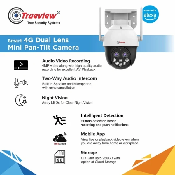 Trueview 4MP Smart Dual Lens 4G Pan/Tilt Camera