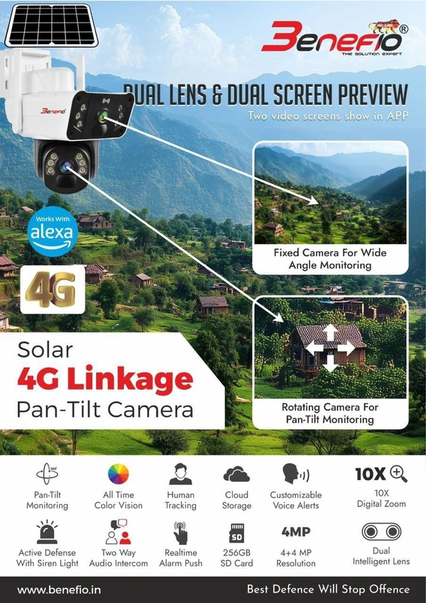 Benefio solar 4g linkage pan-tilt camera with jio sim 1 Month  EC