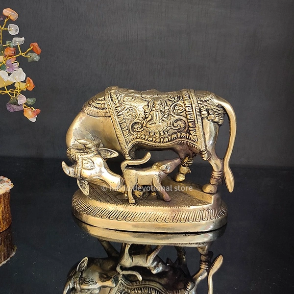 Brass Cow & Calf handmade - 1.92 kg, 4.5 inch, 2.5 inch