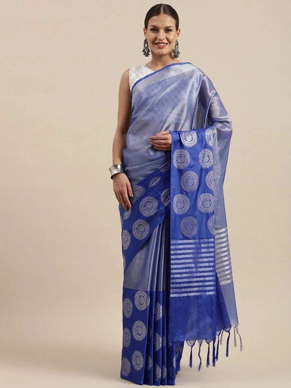 Tissue Silk Saree Blouse: Separate Blouse PiecePattern: Zari WovenBlouse Pattern: Same as BorderFree Size (Saree Length Size: 5.5 m, Blouse Length Size: 0.9 m) - Cornflower Blue, Free