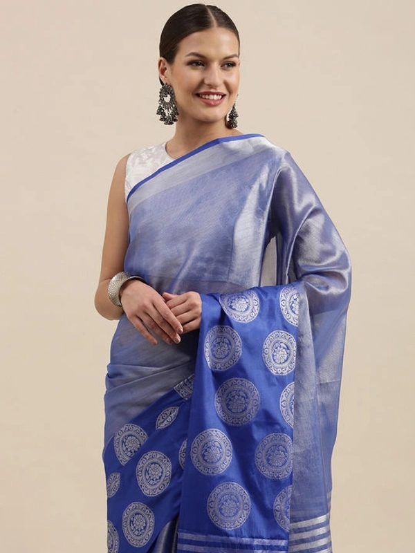 Tissue Silk Saree Blouse: Separate Blouse PiecePattern: Zari WovenBlouse Pattern: Same as BorderFree Size (Saree Length Size: 5.5 m, Blouse Length Size: 0.9 m) - Cornflower Blue, Free