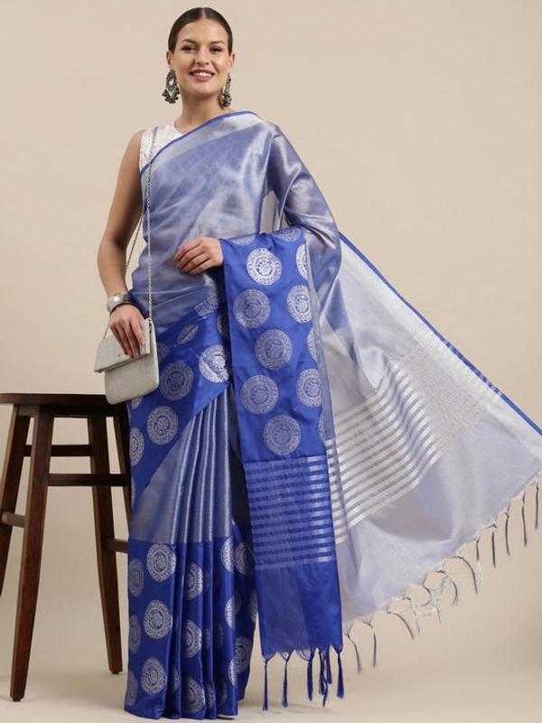 Tissue Silk Saree Blouse: Separate Blouse PiecePattern: Zari WovenBlouse Pattern: Same as BorderFree Size (Saree Length Size: 5.5 m, Blouse Length Size: 0.9 m) - Cornflower Blue, Free