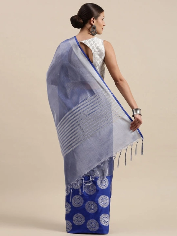 Tissue Silk Saree Blouse: Separate Blouse PiecePattern: Zari WovenBlouse Pattern: Same as BorderFree Size (Saree Length Size: 5.5 m, Blouse Length Size: 0.9 m) - Cornflower Blue, Free