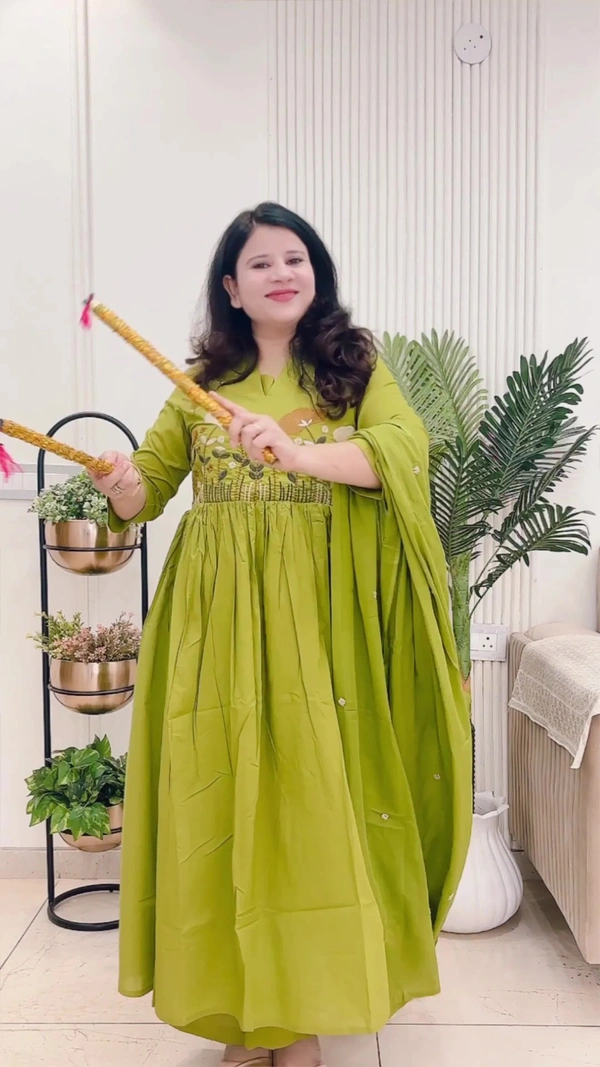 Green 3-Piece Cotton Embroidered D.No.-103 - 38, Green