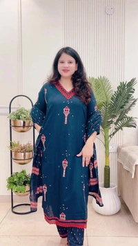 Navy Blue 3-Piece Straight Cambric Cotton D.No.-102 - 38, Navy Blue