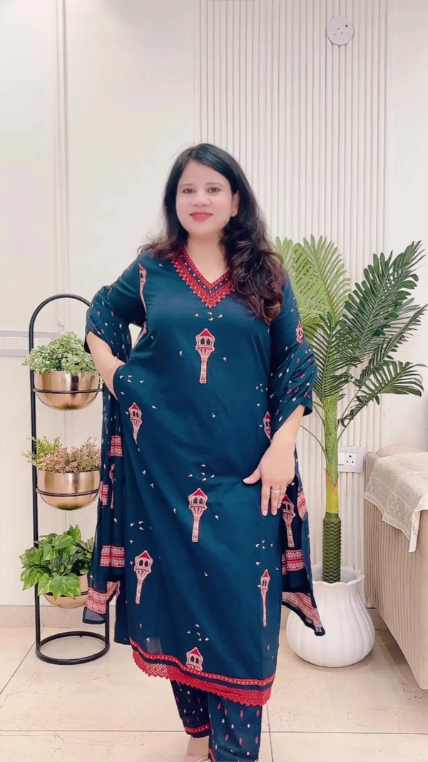 Navy Blue 3-Piece Straight Cambric Cotton D.No.-102 - 38, Navy Blue