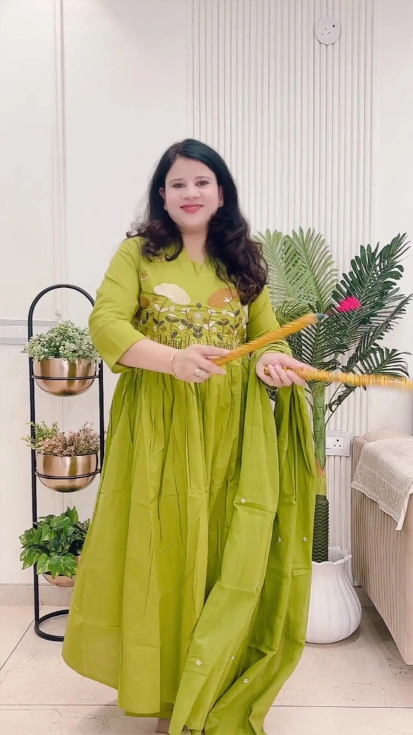 Green 3-Piece Cotton Embroidered D.No.-103 - 38, Green