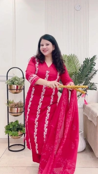 Cherry 3-Piece Straight Suit Cotton Embroidered D.No.-104 - 44, Cherry