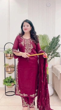 Wine 3-Piece Straight Cotton Embroidered D.No.-105 - 42, Wine